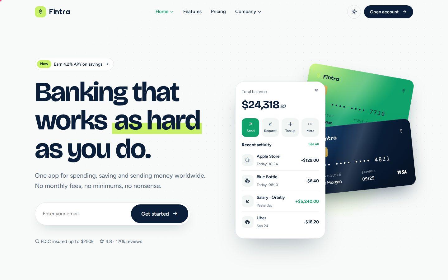 Fintra home page preview